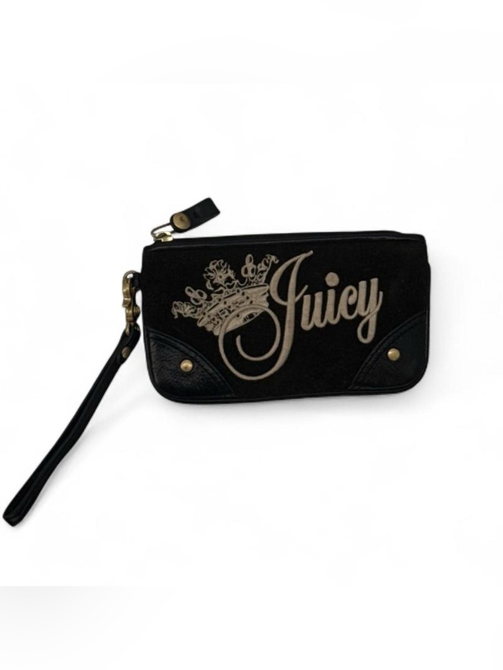 Juicy Couture 2010 velour black with cream embroidered logo and crown purse bag